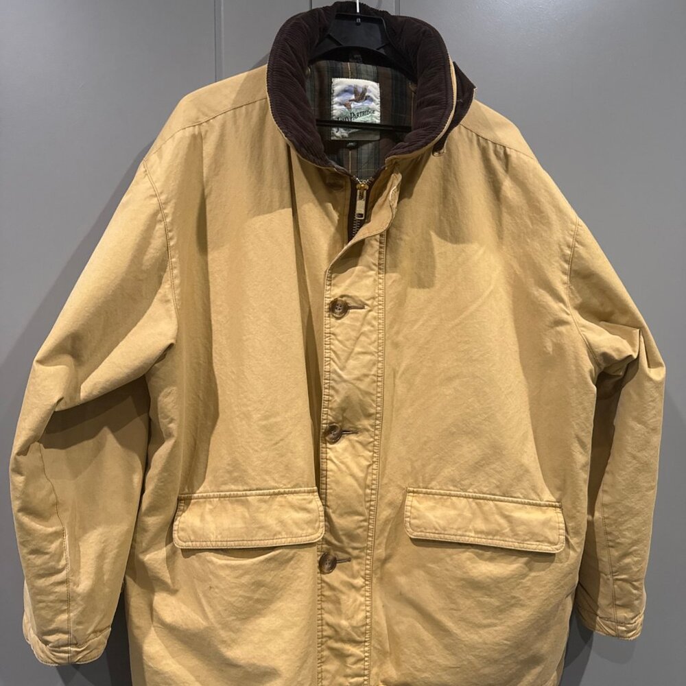 John Partridge Barn Coat Men XL Yellow Beige Canvas Corduroy Collar England